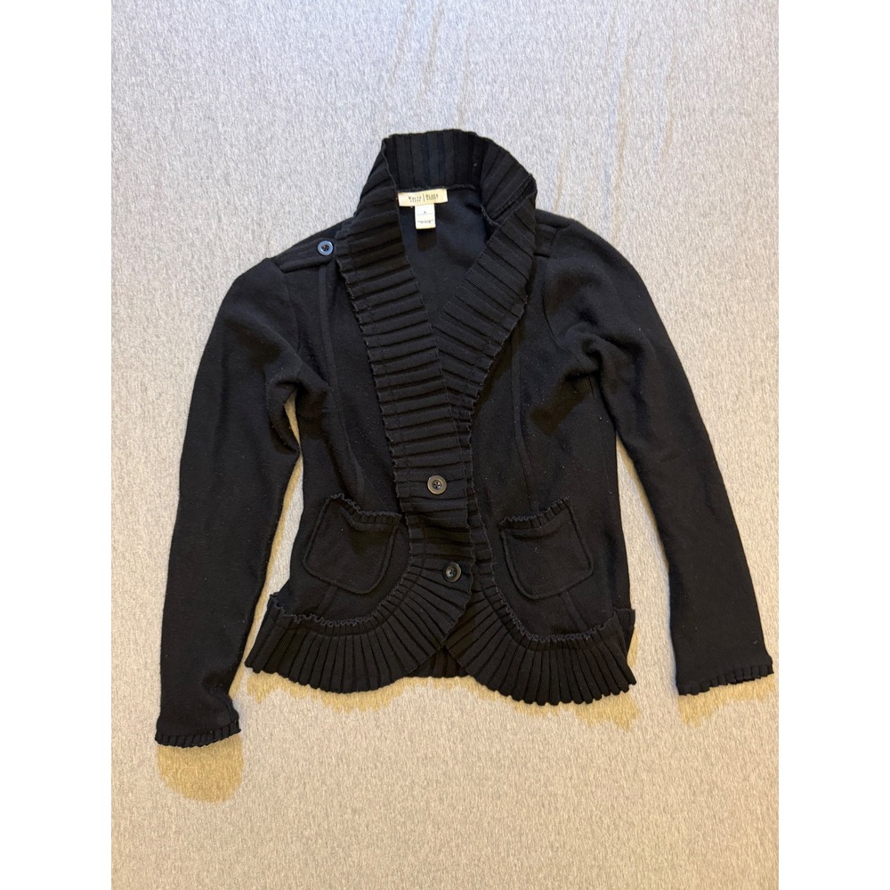 White House Black Market Black Ribbed Shawl Collar Wool Blend Cardigan S